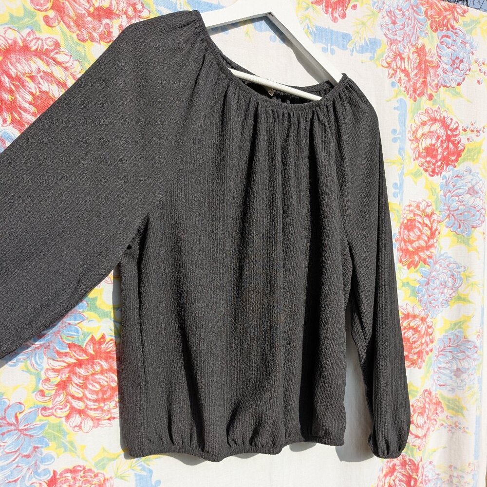 LOFT Medium Textured Gray Blouse with elastic waist and sleeves